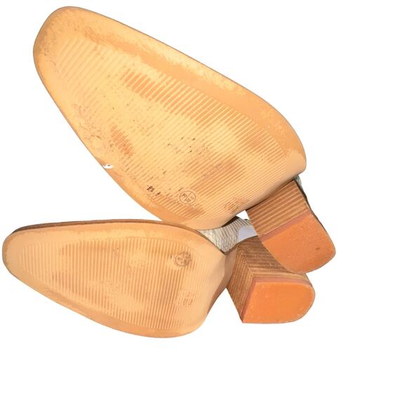 Chinese Laundry Beaute Silver Cream Womans Sz 8.5 Pointed Toe Mule Block Heel - Picture 10 of 11